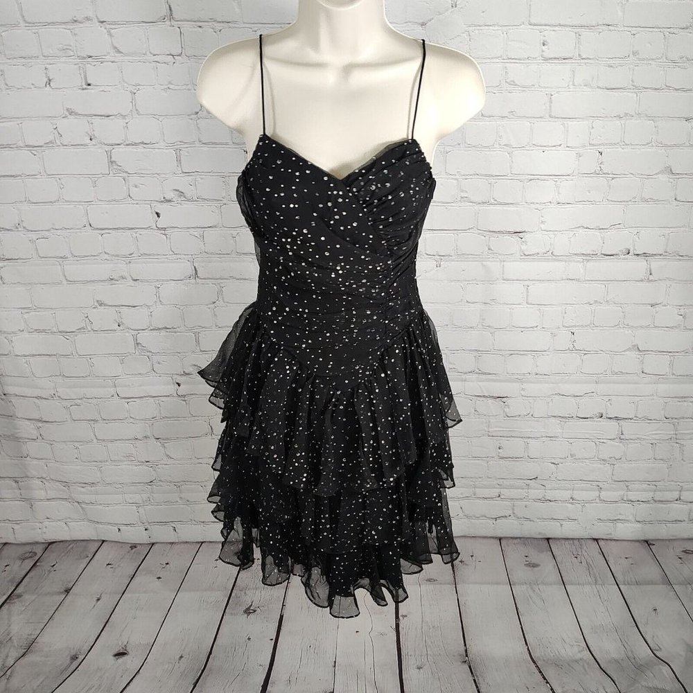 VTG Susan Roselli for Vijack Polka Dot Tiered Criss Cross Open Black Dress 5/6